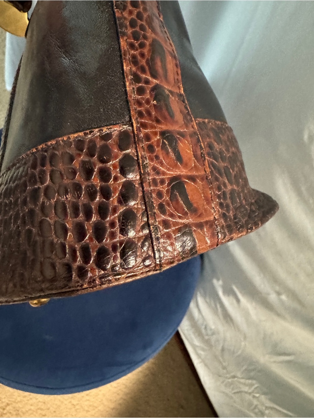 Brahmin Tuscan Collection Tote Shoulder Bag Black Leather Brown Croc Embossed - Picture 11 of 16